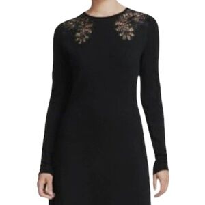 Elie Tahari Sheath Dress XL Black Lace Minimalist Knit Neutral Midi LBD Feminine